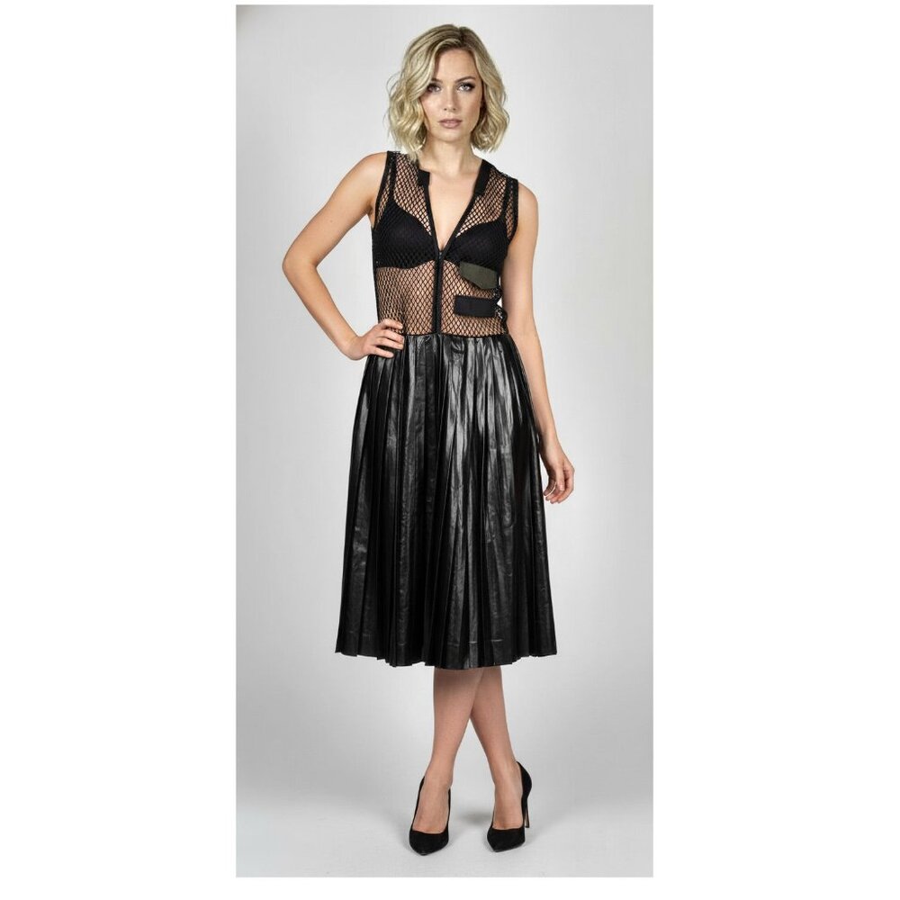 Toga Pulla Sleeveless Mesh And Faux-leather Dress, Black Size 38, US 2, UK 6